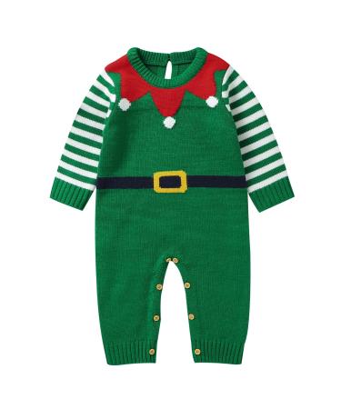 mimixiong Baby Christmas Outfits Knitted Baby Christmas Costumes Long Sleeve Newborn Boys Girls Xmas Romper 3-6 Months Green