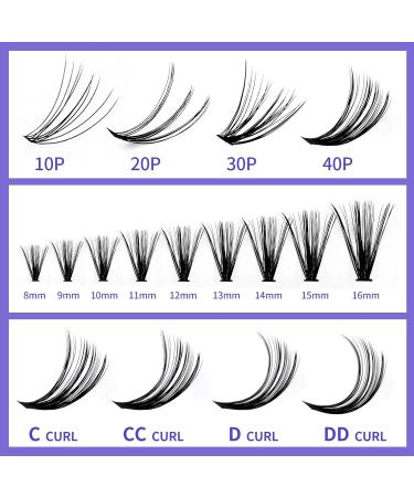 300PCS 40D 0.07mm D Curl Individual Cluster Lashes Extension | Mixed Lash Clusters 8-16mm | DIY Home Eyelashes Extensions - RR-8-16mm Wide Stem - Buy Online on SooperMarket.com