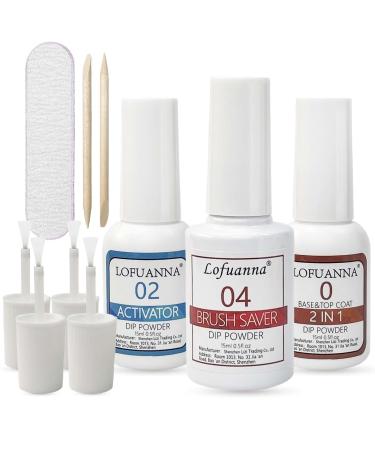 Dipping Powder Liquid Set Nail Dip Powder Liquid with 15ml 2 in 1 Base & Top Coat Activator and Brush Saver for Dip Powder Starter Kit No UV/LED Nail Art Manicure for Home DIY Salon