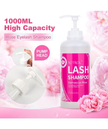 Rose Eyelash Extension Cleanser 1L - Professional Foaming Shampoo for Natural Lash Care - Paraben & Sulfate Free - 33.8 Fl Oz - Buy Online on SooperMarket.com