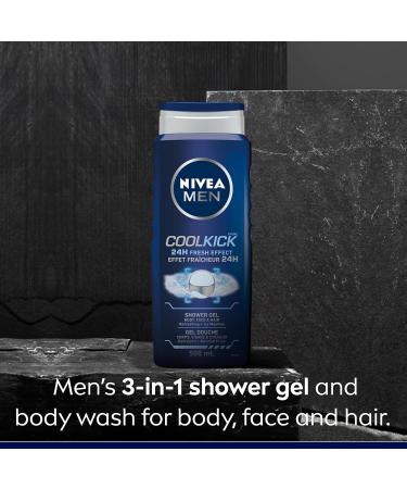 NIVEA MEN Cool Kick Body Wash | 3-in-1 Men Shower Gel (Body Face & Hair) 3x500mL Cool Kick 1 count (Pack of 3) - Buy Online on SooperMarket.com