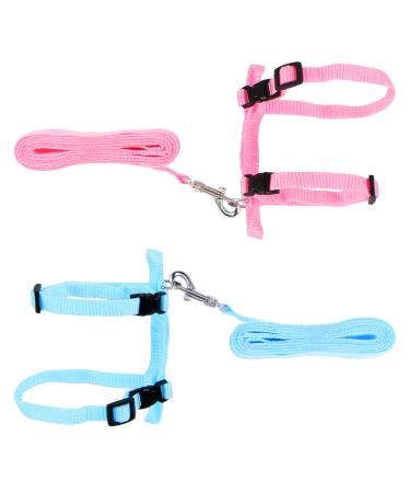 Yangfei 2 Pieces Rabbit Harness Leash Adjustable Rabbit Vest Harness Leash Soft Rabbit Walking Harness Leash Pet Traction Rope for Rabbit (Pink Blue)