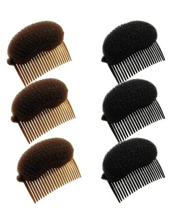 Haifly 6 Pieces Sponge Hair Former Comb Hair Raise Styling Accessories Updo Hair Cushion Black and Coffee