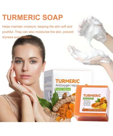Turmeric Soap Turmeric Brightening Soap Kojic Acid Soap Turmeric Soap Bar Turmeric Soap Bar for Deep Cleansing Women's Men's Soap Bar for Face & Body with A Foaming Net (100g) - Buy Online on SooperMarket.com