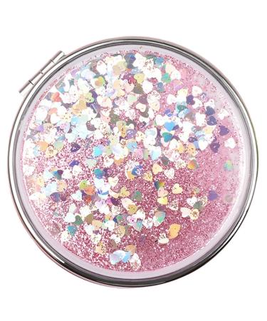 Foldable Round Pocket Makeup Mirror - Magnifying Handheld Compact Mirror for Women and Girls Small Pink ABS Plastic Dual-Sided Portable Design