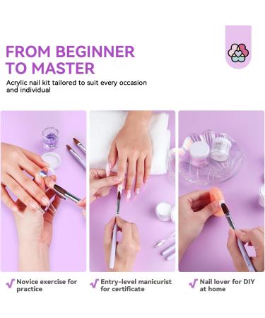 Saviland Acrylic Nail Kit for Beginners - 3 Colors Powder & Liquid Set with Nail Brush & Tools - DIY Nail Extension & Manicure Gift - 02 with Practice Fingers - Buy Online on SooperMarket.com