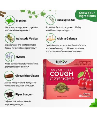 Herbion Natural Sugar Free Cough Lozenges Cherry Flavor | Cough Suppressant | Sore Throat Relief | Pack of 6 | - Buy Online on SooperMarket.com
