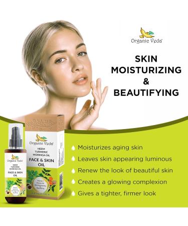 Organic Veda Moringa Face Oil with Neem & Turmeric - 100% Pure Cold Pressed Moisturizer for Face Hair & Skin | Natural Glow Oil - 3.4 oz - Buy Online on SooperMarket.com
