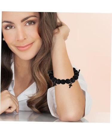 Didiseaon Cross Jewelry Gift Cross Bracelets Beaded Bracelets for Men Cross Braclet Charm Bracelet Baptism Gifts 10x10cm Black - Buy Online on SooperMarket.com