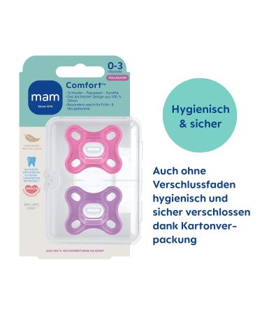 MAM Comfort Pacifiers Set of 2 | Premature & Newborn Friendly | 100% Silicone Soft Skin | 0-3 Months | Pink | International Shipping Available - Buy Online on SooperMarket.com