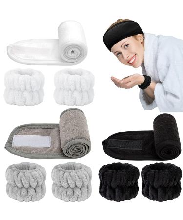 Adonop Spa Headband 9 Pack - Soft Adjustable Towel Set for Makeup and Skincare - Black/White/Gray - Buy Online on SooperMarket.com