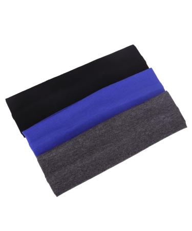 MapofBeauty 3 Pack Yoga Headbands Stretchy Cotton Head Band Hairwarp Sport Running Exercise Gym (Blue+Dark Grey+Black)