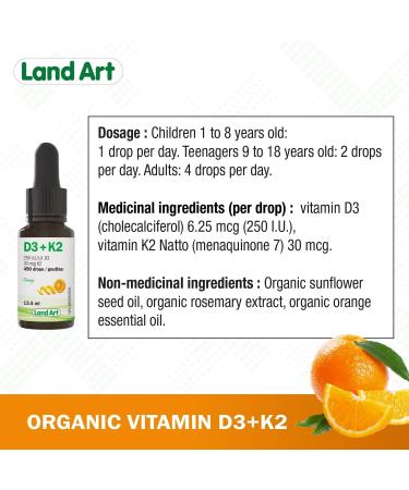 Certified Organic Vitamin D3 & K2 (MK7-Natto) - 490 Drops- Support Your Bones Immune System - Non-GMO - Gluten Free - Made in Canada (13.5 ml (Pack of 1)) - Buy Online on SooperMarket.com