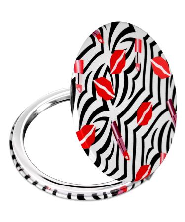 Compact Vanity Makeup Mirror for Women Girls Red Elegant Travel Cosmetic Mirrors for Pocket Purse Wallet Handbag Portable Magnifying Handheld Small Mirror