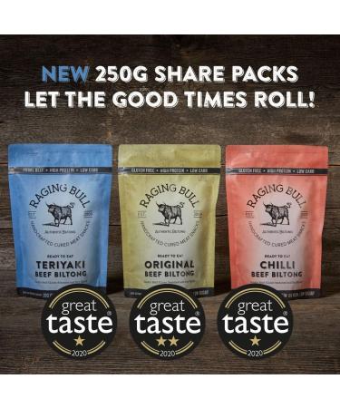 Raging Bull 1kg Biltong and Droewors Combo - 2 x 250g Original Beef Biltong & 2 x 250g Original Beef Droewors - High Protein Snacks - Grass Fed Beef Drowers - Low Carb Keto Snacks - Beef Sticks Original Biltong & Droewors - Buy Online on SooperMarket.com