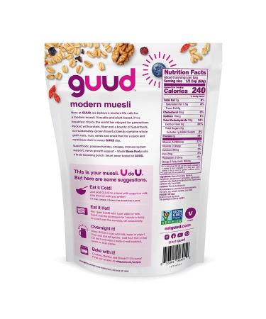 GUUD Brain Fuel Antioxidant Blend Muesli Cereal 12oz - Gluten Free, Vegan, Non-GMO with Oats, Walnuts, Goji Berries, Cranberries, Blueberries, Cacao Nibs - Kosher Certified - 1 Pack - Buy Online on SooperMarket.com