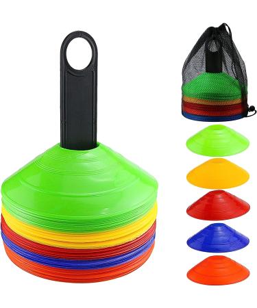 Faxco 50 Pcs Soccer Cones with Holder - Field Cone Markers for Football Training - Outdoor Sports Games Supplies (5 Colors) - Buy Online on SooperMarket.com