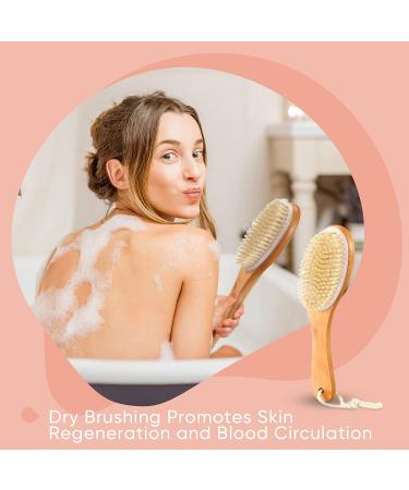 2-Piece Natural Boar Bristle Body Brush Set for Dry Skin Exfoliation - Buy Online on SooperMarket.com