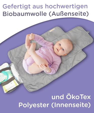 Jubi Changing Mat Grey | Organic Cotton & koTex Polyester | Portable Diaper Mat for 4 Diapers & Wipes - Buy Online on SooperMarket.com
