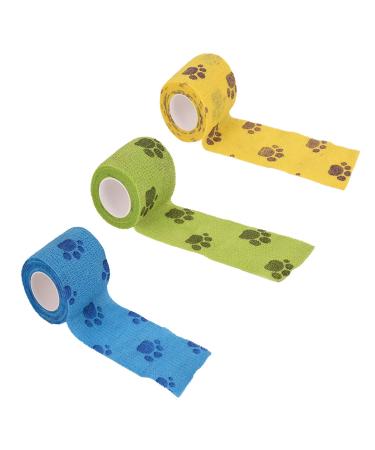 3 Rolls Pet Vet Wrap Self Adhesive Pet Elastic Bandage Vet Wrap Tape for Wrist Ankle Sprains & Swelling 3 Colors with Dog Paw Pattern