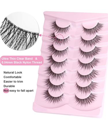 Handmade Lashes Clear Band Wispy False Eyelashes Natural Look 3D Faux Mink Lashes Wispies Natural Fake Lashes Cat Eye Strip Eyelashes Pack - Buy Online on SooperMarket.com