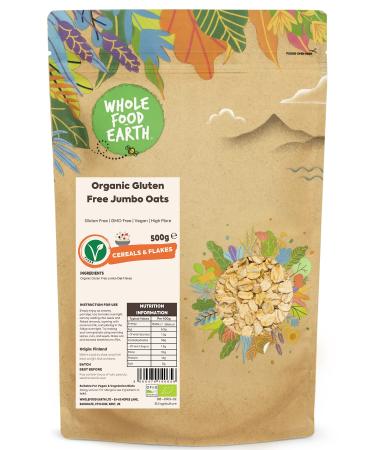 Wholefood Earth Organic Gluten Free Jumbo Oats 500g | GMO Free | Vegan | High Fibre | Certified Organic