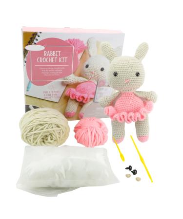 vidabita Beginner Crochet Kit - Rabbit Crochet Kit for Beginners, Amigurumi Kit for Adults, DIY Knitting Kit Include Crochet Yarn, Hook, Needles and Stuffing Fibre (10.6 in)