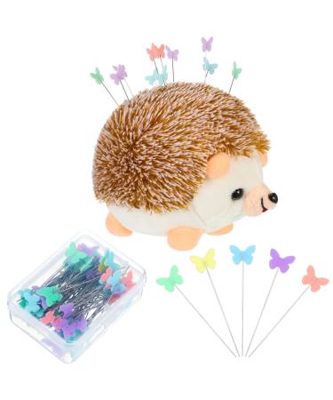 101 Pieces Hedgehog Pin Cushion Cute Large Pin Cushion Furry Straight Pins Cushion Butterfly Flat Head Sewing Pins DIY Crafts Sewing Set Needle Cushions Holder for DIY Jewelry Decor  Brown