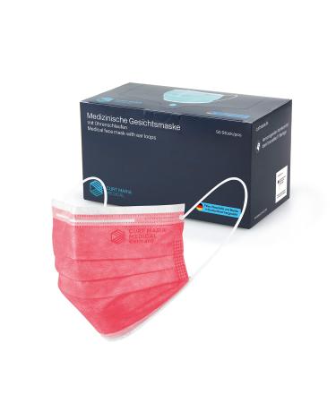 CURT MARIA MEDICAL 50 pieces medical face masks made in Germany 3-ply face mask with ear loops for single use red