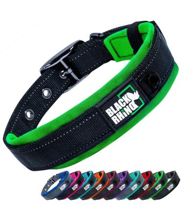 Black Rhino - the comfort collar super soft with neoprene padded dog collar for all dog breeds - robust adjustable reflective weatherproof (large green/black) green/black XL