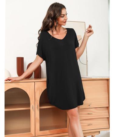 Aseniza Women's Nightdress Nightshirt Loungewear V Neck Casual Oversized Sleepwear - Black XXL - Buy Online on SooperMarket.com