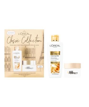 L Or al Paris Gift Set Includes Cleansing Milk and Moisturiser Age Perfect Collagen Anti-Ageing Routine For Smoothing and Retightening Classic Collection
