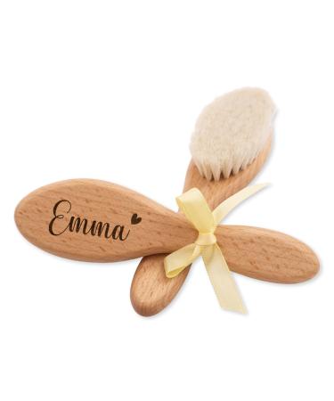 Baby brush baby hair brush with names personalized made of soft goat hair and beech wood for the initial equipment of newborns infants baby care comb (heart)