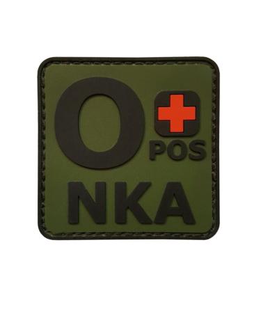 Olive Drab OPOS O+ NKA OD Blood Type No Known Allergies Morale PVC Rubber Fastener Patch