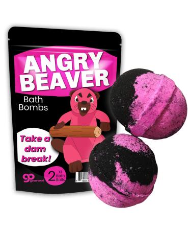 Angry Beaver Bath Bombs - Funny Pink Beaver Design - XL Bath Fizzers for Women - Giant  pink and black  Handcrafted  2 pk