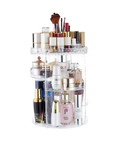 360 Rotating Makeup Organizer, Make up Beauty Organizer Vanity Cosmetic Carousel Spinning Storage Acrylic Diamond Crystal Caddy for Bathroom Countertop Perfume Lipstick Makeup Brush Holder