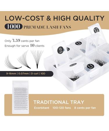 LASHVIEW 1000 Premade Volume Eyelash Extensions - 10D D Curl Mixed Tray Handmade Thin Base 9-16mm 1000 Fans | Shop Internationally - Buy Online on SooperMarket.com