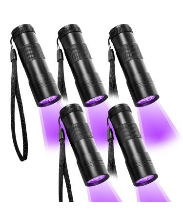 BeinHome UV flashlight black light 5 pieces UV lamp with 12 LEDs 395nm pets urine detector uv hand lamp light for dried urine spots from dog and cat 195us