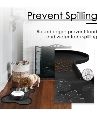 Waterproof Silicone Dog Food Mat | Non-Slip Pet Feeding Mat | Non-Spill Puppy Dish Tray | Bone-Shaped Black Mat - Small/Medium/Large - Buy Online on SooperMarket.com