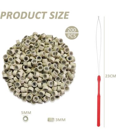 200 Pieces of Hair Extension Nano Beads With 1 Hair Extension Tool Golden Silicon Nano Rings Silicon Nano Beads for Hair Extensions Suitable for Blonde and Brown Hair - Buy Online on SooperMarket.com