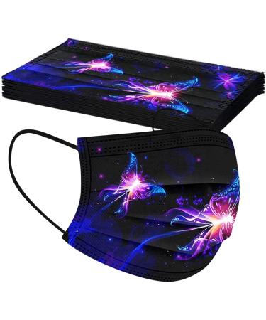 50Pc Disposable Black Face Masks with Colorful Butterfly Prints for Adults - 3-Ply Breathable Filter Protection in Multicolor - Buy Online on SooperMarket.com