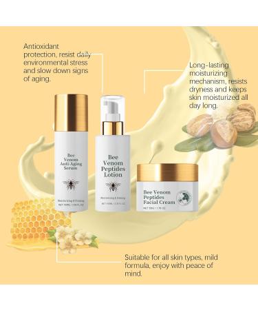 Bee Venom Skincare Set - Anti-Aging Cream Serum & Lotion for Hydrated Skin | Plant-Based Natural Collagen Booster - Buy Online on SooperMarket.com