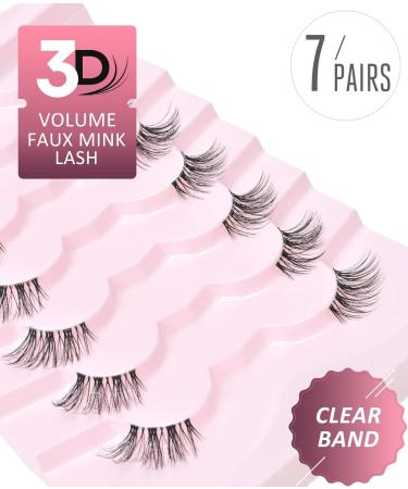 Natural Look Half False Wispy 3D Faux Mink Lashes - 7 Pairs C03 Pack | Clear Band Half Eyelashes in Various Lengths (6MM-15MM) - Buy Online on SooperMarket.com