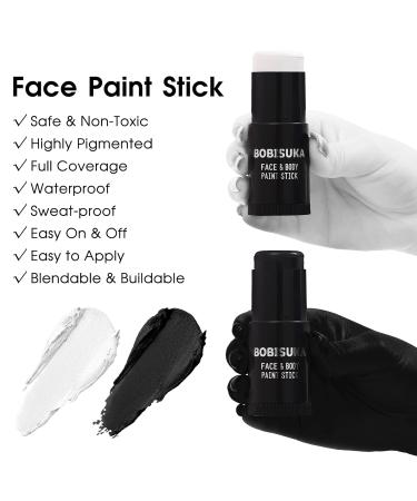BOBISUKA Black White Face Paint Stick & Setting Powder Set for Sports Cosplay & Halloween Makeup - Eye Black Sticks & Body Paints - Buy Online on SooperMarket.com