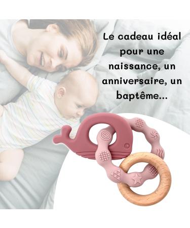 Ernestine Pink Whale Baby Bite Ring - BPA-Free Wood & Silicone | Montessori Teething Toy & Gift for Newborns - Buy Online on SooperMarket.com
