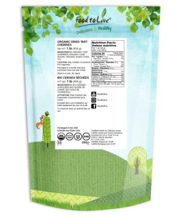 Organic Dried Tart Cherries 1lb | Lightly Sweetened & Pitted | Non-GMO, Kosher, Unsulfured | Sour Bulk Cherries - 1lb Pack - Buy Online on SooperMarket.com
