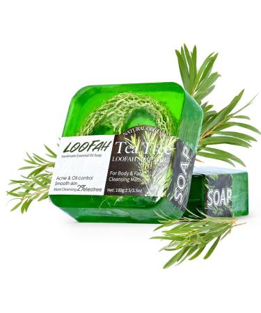 Antifungal Antibacterial Tea Tree Soap Organic Natural Soap Bar Handmade Tea Tree Loofah Soap for Face and Skin Scrub Tea Tree Soap Bar Antifungal Antibacterial Treatment Soap for Anti-Acne