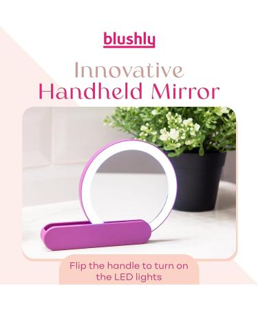 BLUSHLY Ultra-Bright Flip Out Halo Compact Mirror - Travel & Back to School Hand Mirror with 18 LED Lights - Distortion-Free, Grey - 4.25 x 0.75 Inches - Buy Online on SooperMarket.com