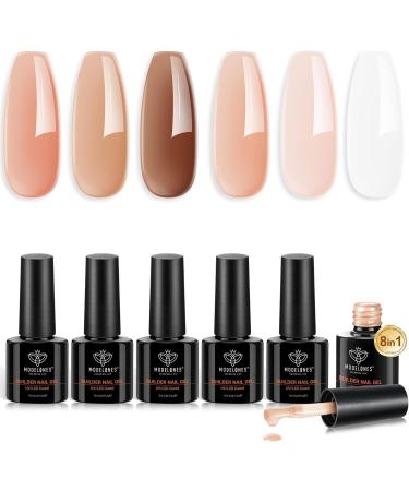 Modelones 8-in-1 Nail Builder Gel 6 Colors White Brown Builder Gel for Nails Hard Gel Builder Nail Extension Gel Builder Gel in a Bottle
