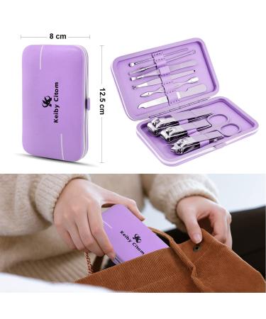 10pcs Professional Stainless Steel Manicure Pedicure Set for Travel - Violet - Buy Online on SooperMarket.com